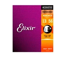 Jogo Cordas Guitarra Acústica Elixir 16102 Nanoweb Phosphor Bronze Coated 013-056