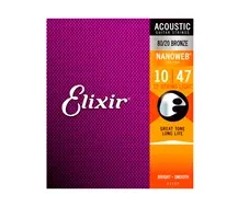 Jogo Cordas Guitarra Acústica Elixir 11152 Nanoweb Bronze Coated 12 cordas 010-047