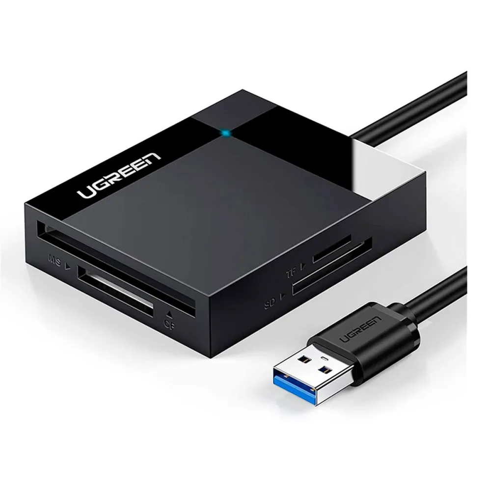Leitor de Cartões UGREEN CR125 4-in-1 USB 3.0 CF/TF/SD/MS Preto