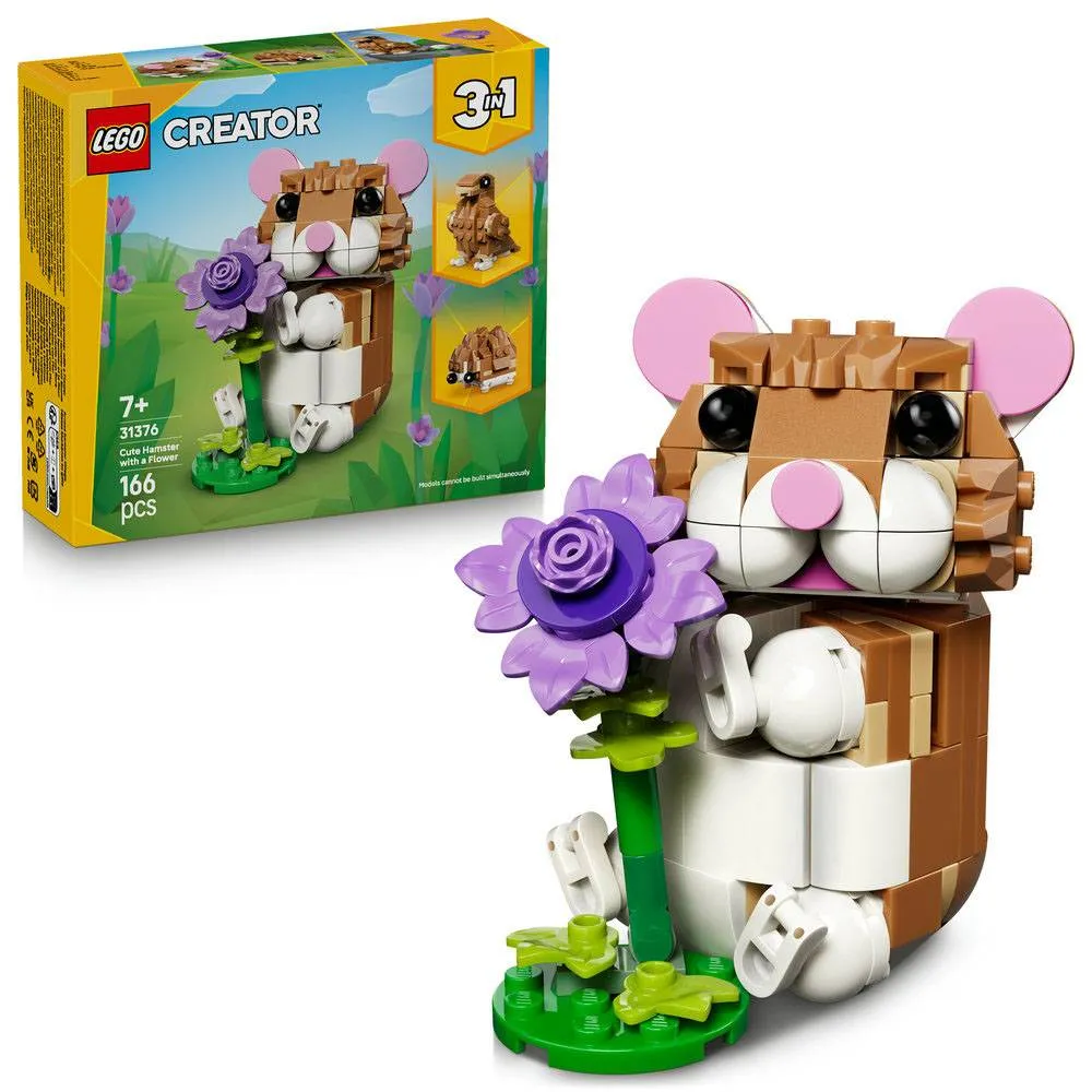 LEGO Creator 3-in-1: Hámster Adorável Com Flor | Idades 7+ | 166 Peças | Item 31376