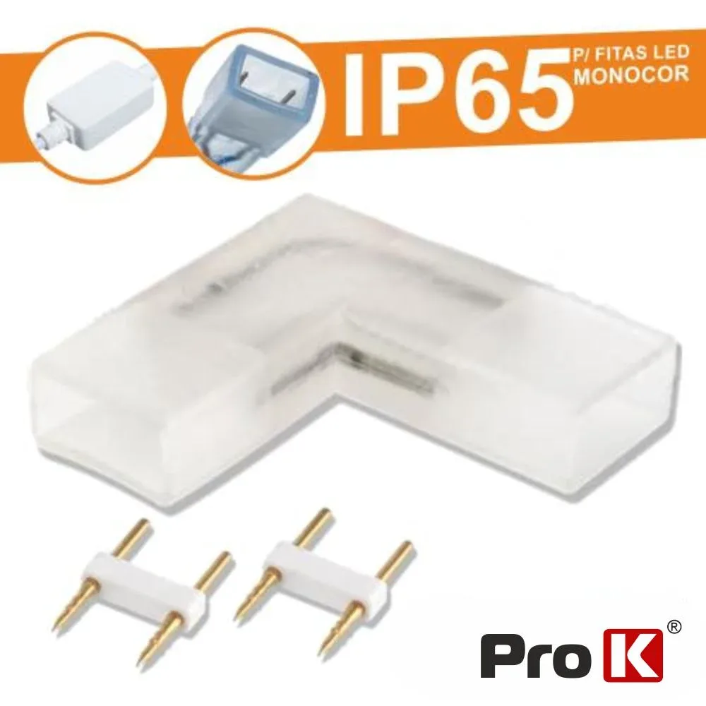 União Borracha P/ Fita Leds 2p Monocor Ip65 90º Prok