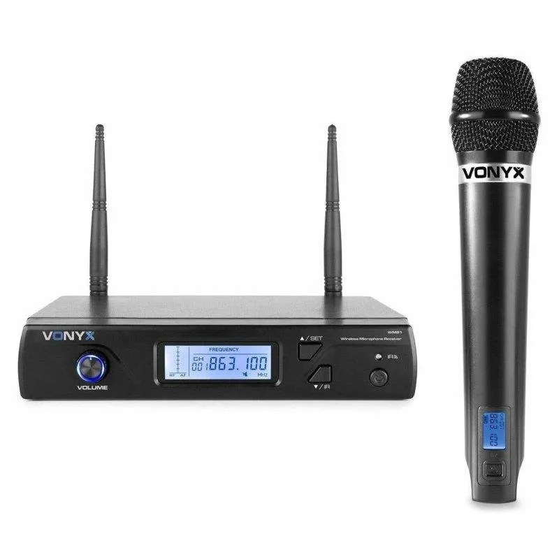 Microfone Vonyx WM61 UHF sem fios 16 canais com microfone de mão