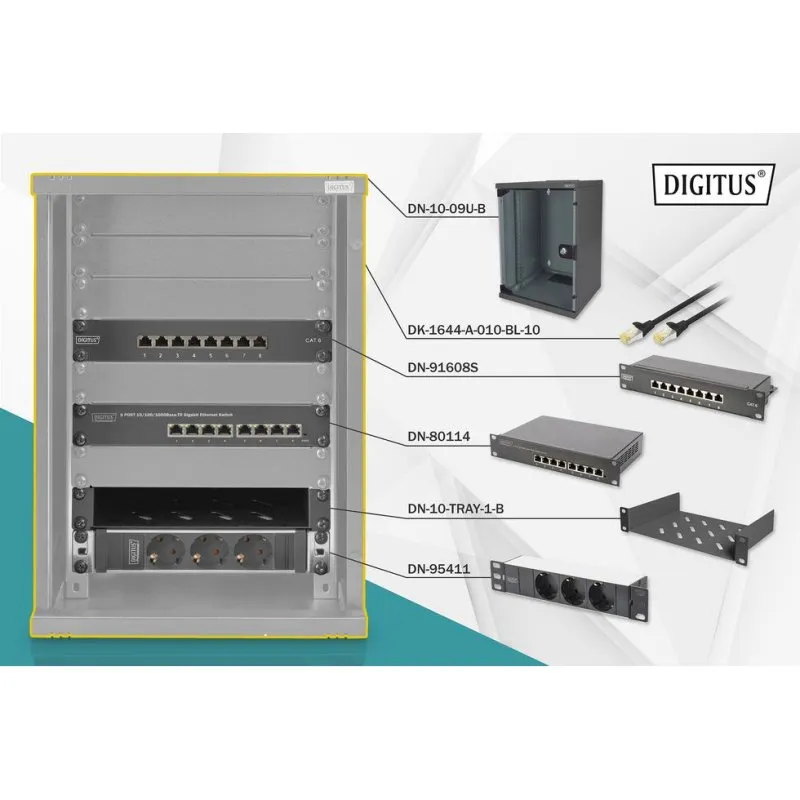 Armário Rack Digitus 9U 254 mm (10") Preto Kit Rede Compacto