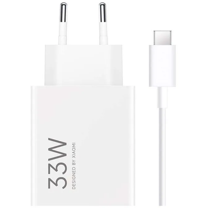 Carregador Rápido Xiaomi 33W HyperCharge Combo USB Tipo-A Branco + Cabo USB-A a USB-C