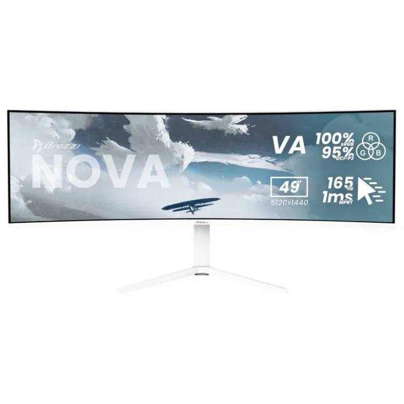 Monitor Arozzi Nova 49" Dual QHD 165Hz VA Curvo HDR Branco Altura Ajustável