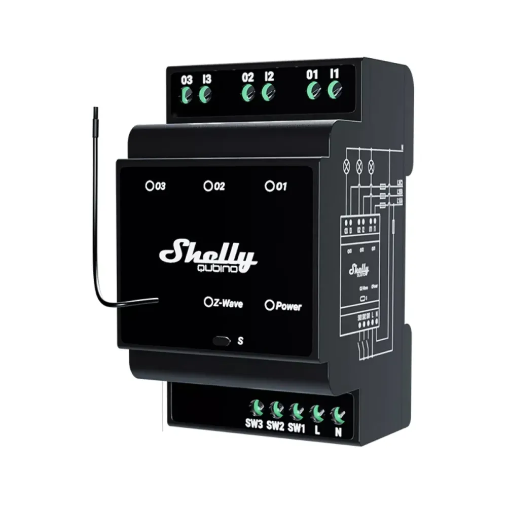 Módulo Controlador Shelly para Calha DIN com 3 Relés Z-Wave 110/240V AC 3x16A