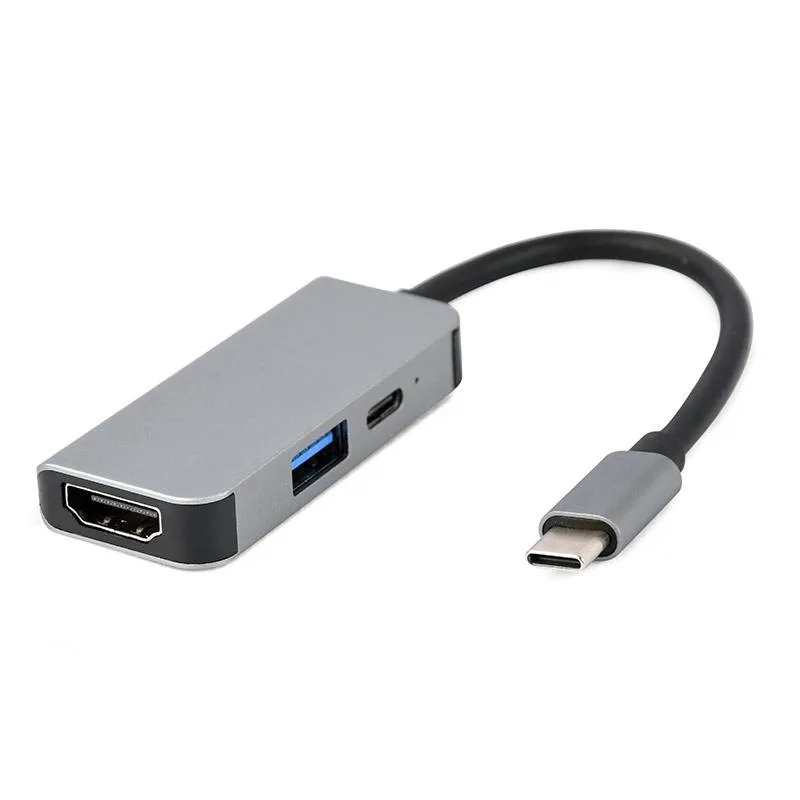 Adaptador USB-C Gembird 3-in-1 (USB + HDMI + PD) Prateado