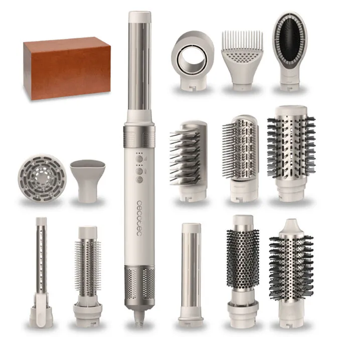 Modelador de Cabelo Cecotec Bamba Ceramic Care AirGlam 14 em 1 Champagne