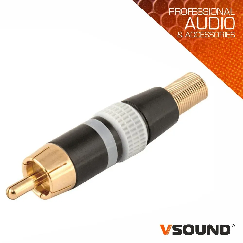 Ficha Rca Macho Branca Metálica / Dourada Vsound