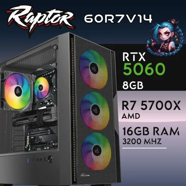 PC Gaming RAPTOR-60R7V14 - R7 5700X | RTX5060 8GB | 16GB | SSD 512