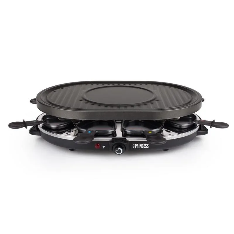 Parrilla Princess 162700 Oval Grill Party Raclette para 8 pessoas, termóstato e zona de crepes
