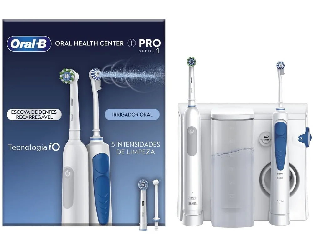Centro Dentário Oxyjet + Escova de Dentes Elétrica PRO1 (Azul/Branco) - ORAL-B