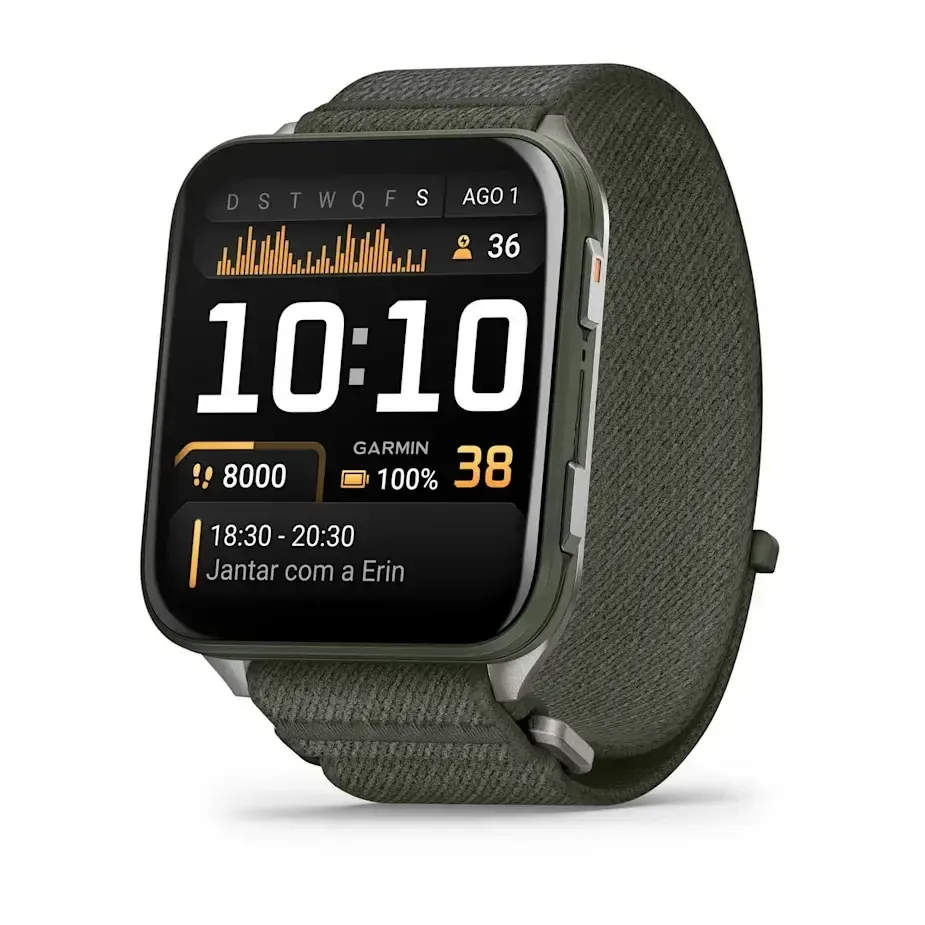 Smartwatch Garmin Venu X1 Verde Musgo com Caixa em Titânio e Bracelete Verde Musgo em Nylon ComfortFit
