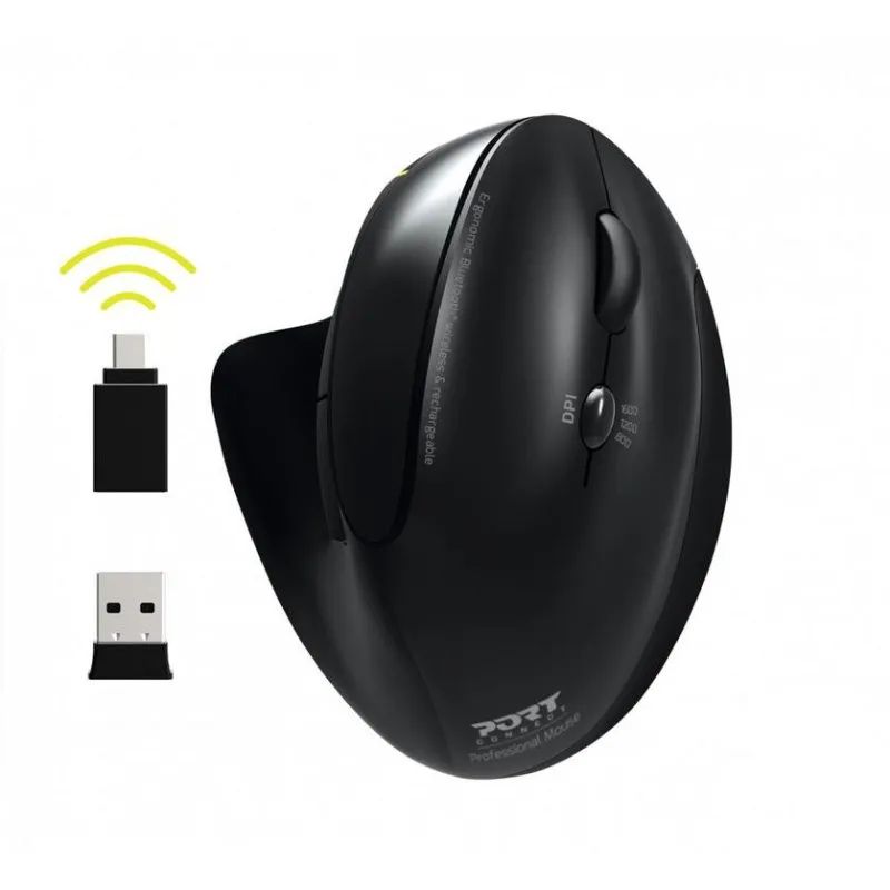 Ratão Port Designs 900706-BT Wireless Bluetooth 1600DPI Preto Recarrregável Ergonômico