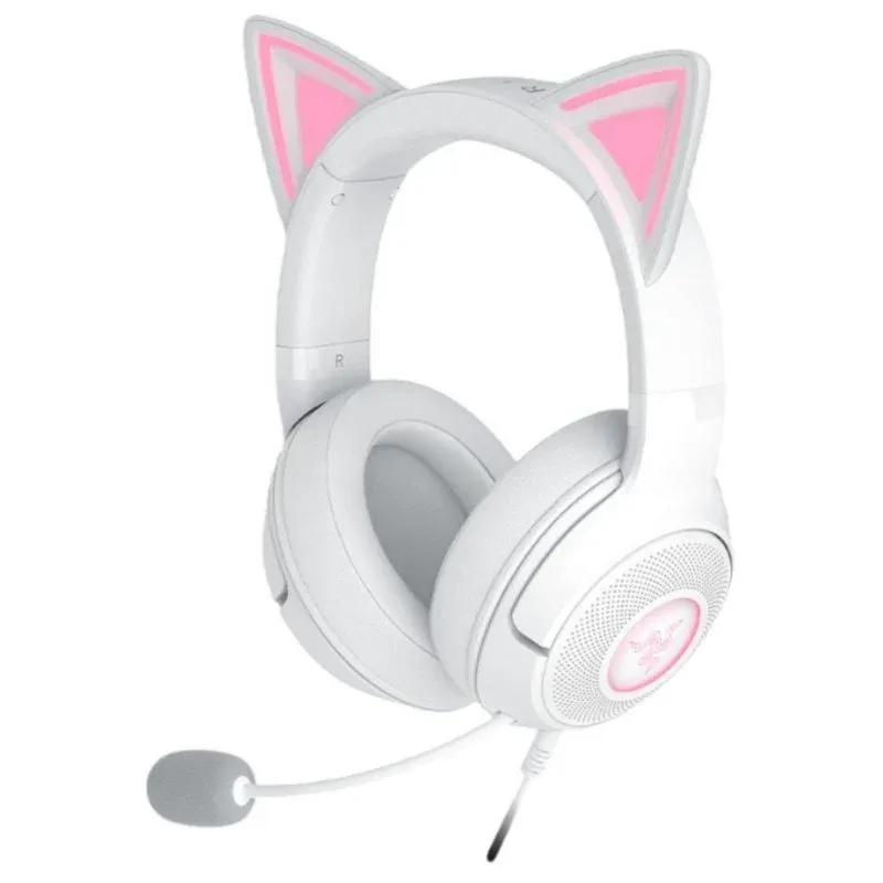 Auriculares Razer Kraken Kitty V2 com cabo USB som 7.1 virtual RGB branco