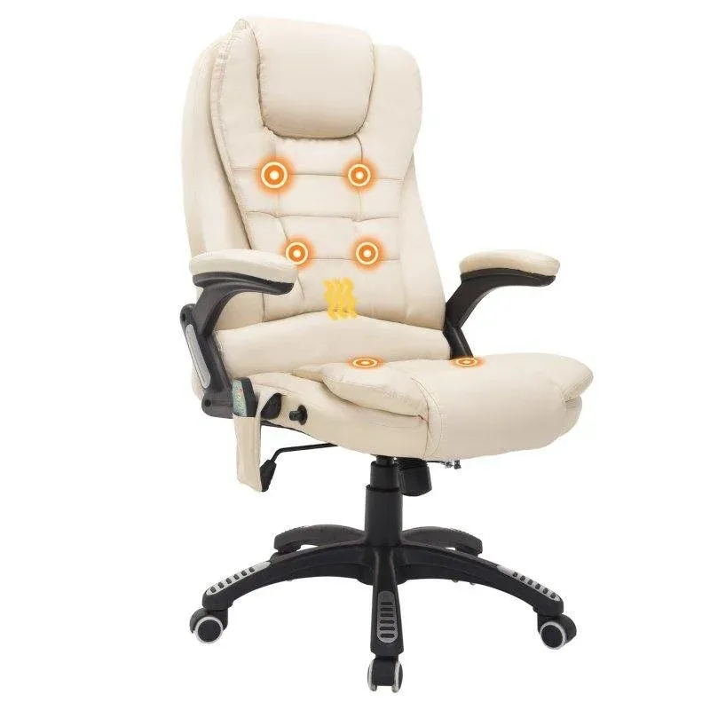 Silla De Oficina Con Masaje Altura Ajustable Con 6 Puntos De Masaje En Pu Beige