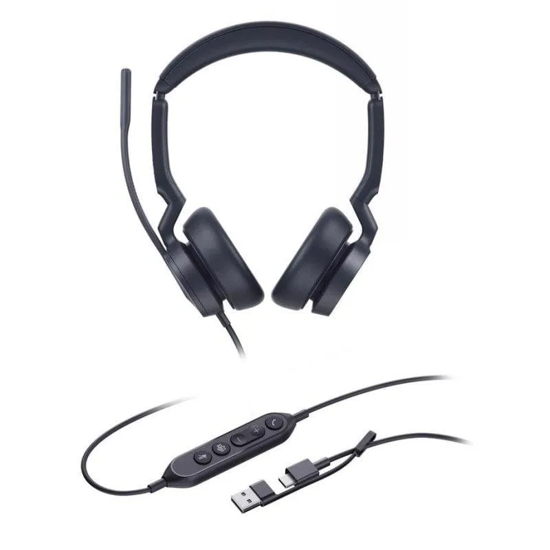 Auriculares Yealink UH46 Dual com fio USB-C/A para escritório com Cancelamento de Ruído Preto