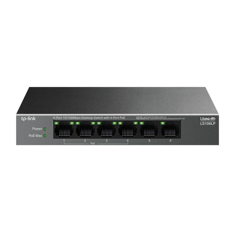 Switch de Rede TP-Link LS106LP LiteWave 6 Portas 10/100Mbps com 4 Portas PoE UnManaged