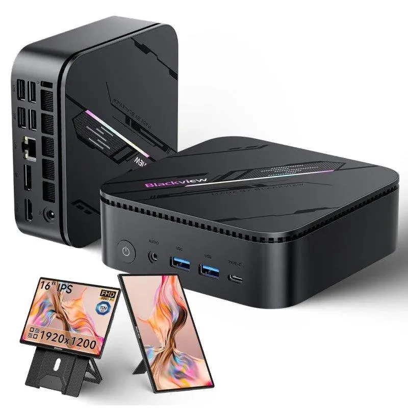 Mini PC Blackview MP100 Pro Intel Core i5-12450H 16GB 512GB SSD Windows 11 Pro + Ecrã Portátil 16"