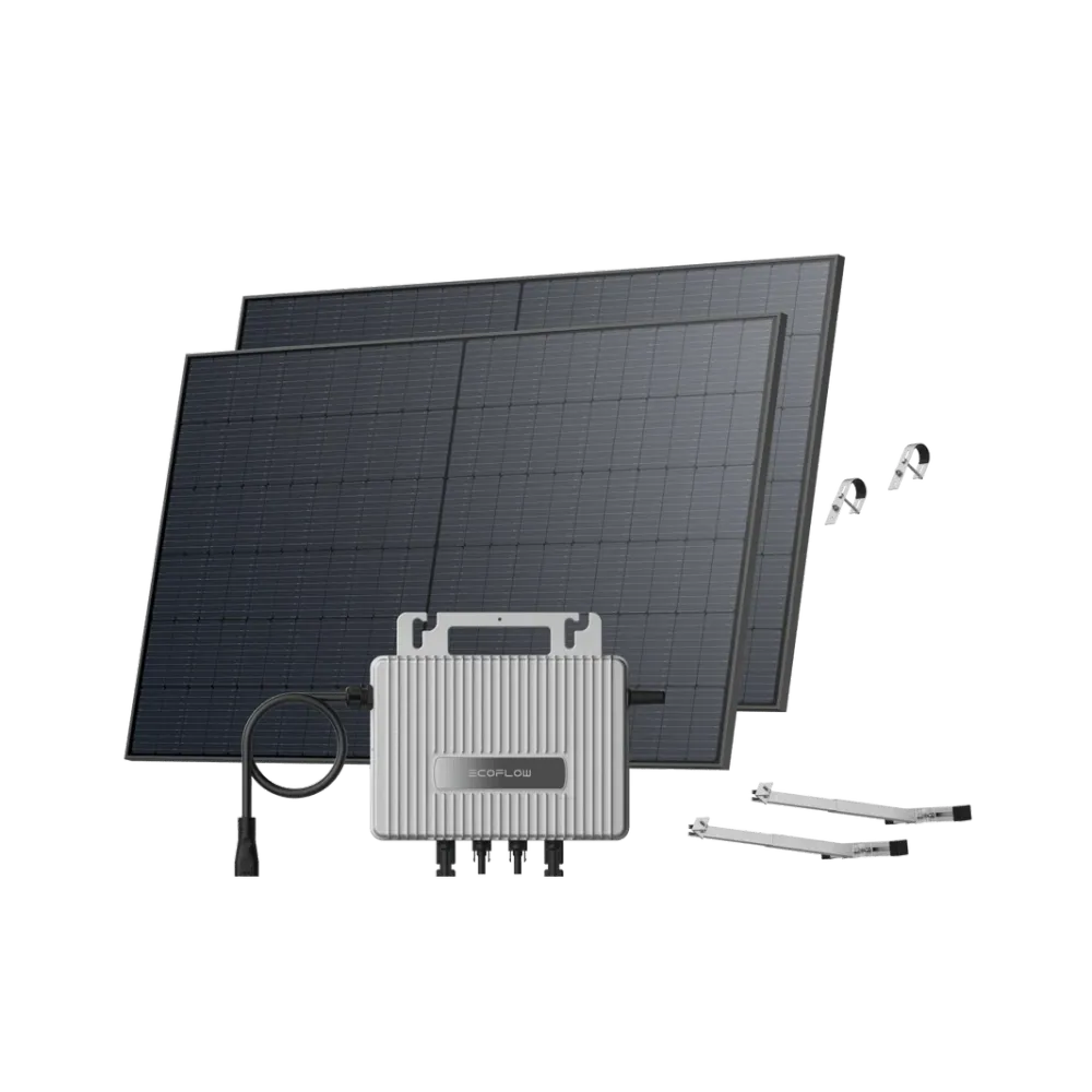 Kit EcoFlow STREAM de Varanda - Varanda com gradeamento / (1040Wp) 2 × 520W Painel solar rígido + microinversor STREAM / Suporte: Varanda com gradeamento