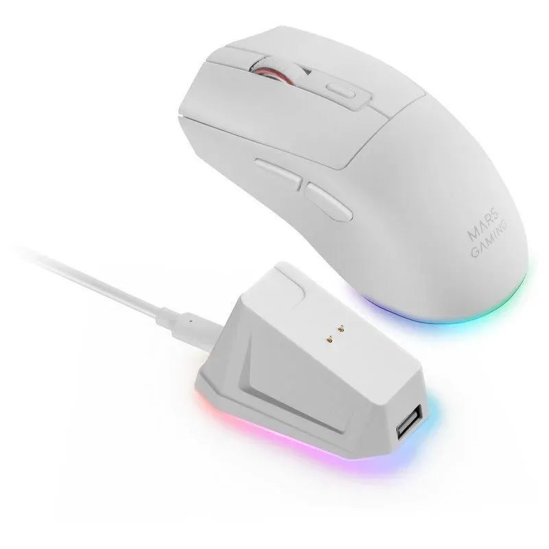 Mars Gaming MM-T3 Rato Ótico RGB Sem Fios Bluetooth 5.0 14400 DPI com Switches Huano Branco