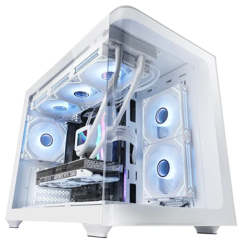 Caixa de Computador Mars Gaming MC-FUSIONM Caixa Micro-ATX com Duplo Vidro Temperado Contínuo Curvo e Duas Câmaras Branca