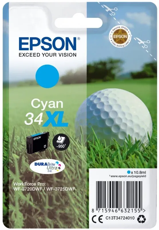Tinteiro EPSON 34 Ciano XL - WorkForce Pro WF-3720/3725