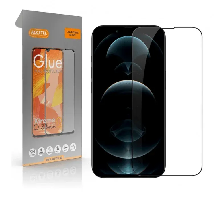 Película ACCETEL 2D Full Glue Glass - iPhone 13 Pro 6.1'' Preto