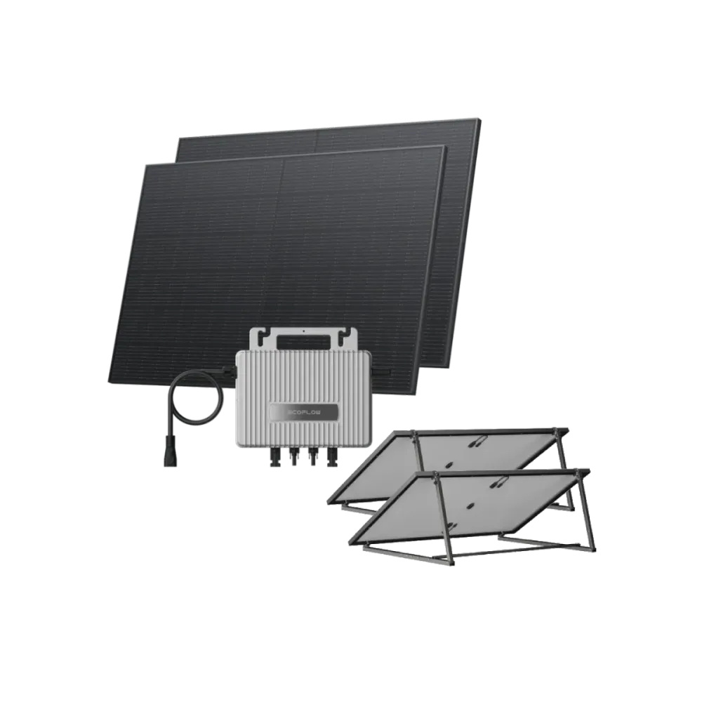 Kit EcoFlow STREAM de Jardim/Chão - (800Wp) 2 × 400W Painel solar rígido + microinversor STREAM / Suporte: Suporte solar ajustável