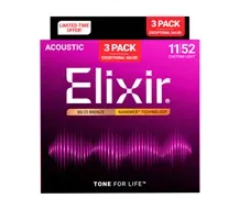 Jogo Cordas Guit Acústica Elixir Nanoweb 80/20 Bronze 011-052 (3 Pack)
