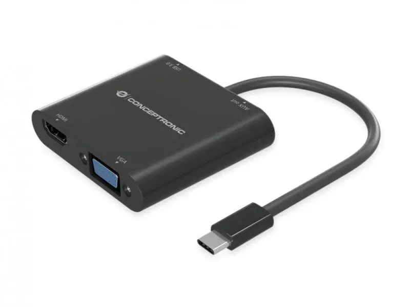 CONCEPTRONIC DOCK USB-C 1XHDMI 1XVGA 1XUSB3.0 1XAUX OUT
