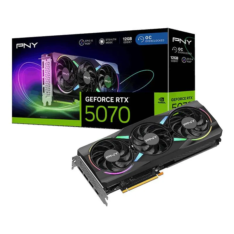 Placa Gráfica PNY NVIDIA GeForce RTX 5070 Blackwell ARGB EPIC-X RGB OC Triple Fan 12GB GDDR7 DLSS4