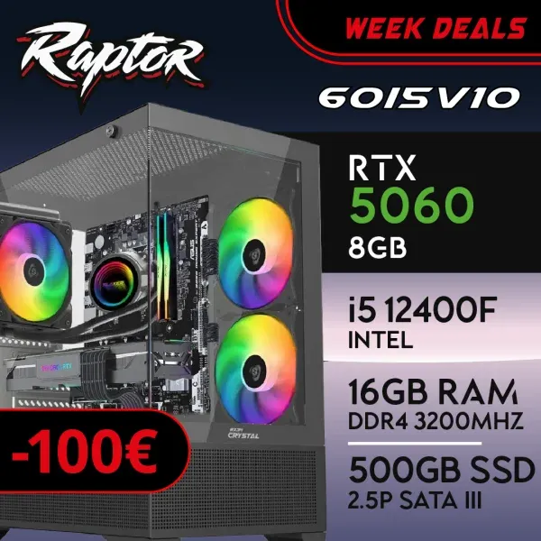 PC Gaming RAPTOR-60I5V10 - I5 12400F | RTX5060 8GB | 16GB | SSD 512