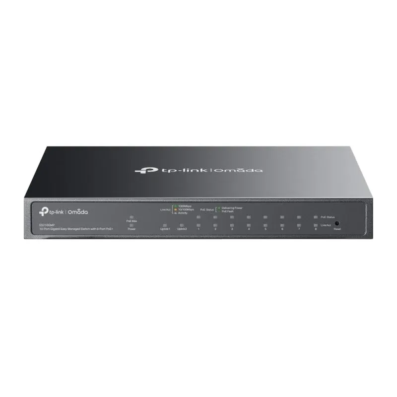 Switch gerenciável Gigabit TP-Link de 10 portas com 8 PoE+, 123 W, SFP na nuvem, sem ventoinha
