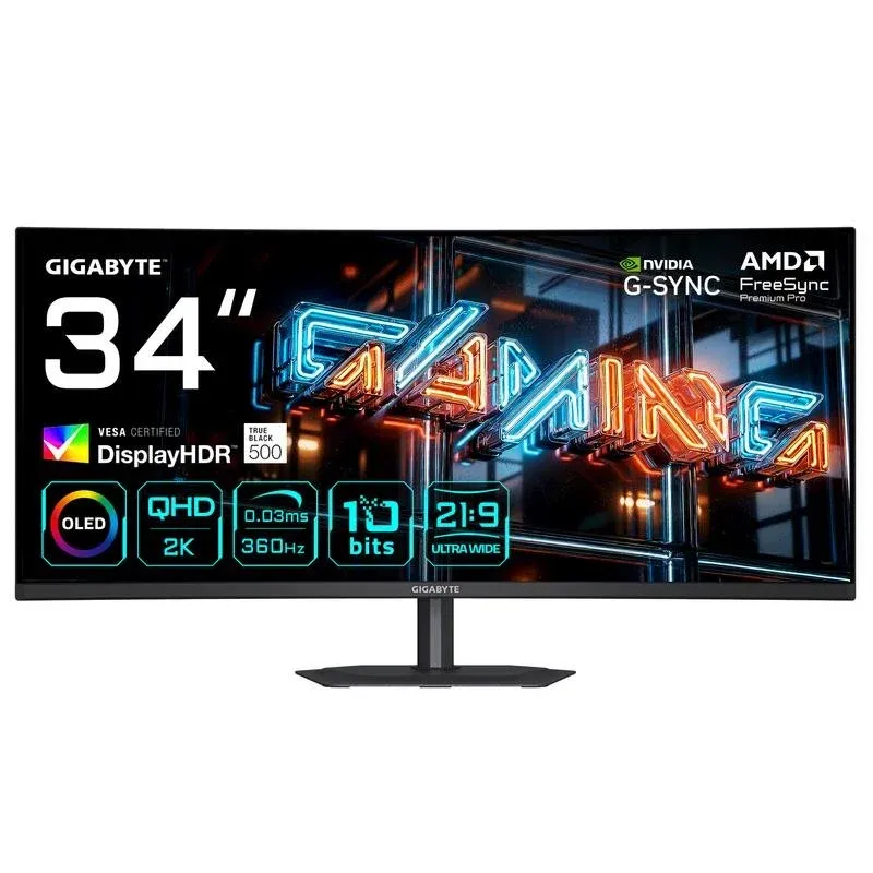 Monitor Gigabyte MO34WQC36 34" UltraWide Quad HD 360Hz QD-OLED Curvo Ajuste Altura