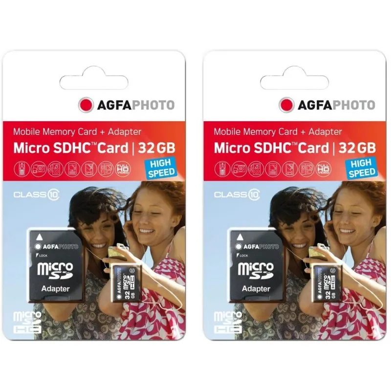 Agfaphoto Pack de 2 Cartões De Memória MicroSDHC 32GB Classe 10 com Adaptador