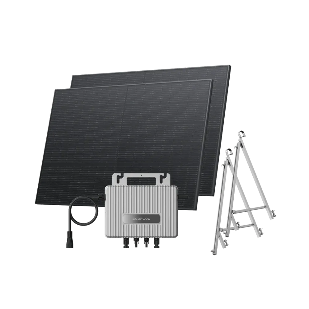 Kit EcoFlow STREAM de Varanda - Varanda com gradeamento / (800Wp) 2 × 400W Painel solar rígido + microinversor STREAM / Suporte: varanda semi-fechada