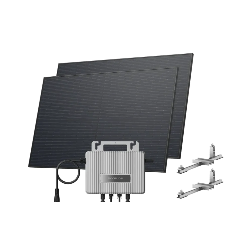 Kit EcoFlow STREAM de Jardim/Chão - (900Wp) 2 × 450W Painel solar rígido + microinversor STREAM / Suporte: Telhado plano redondo