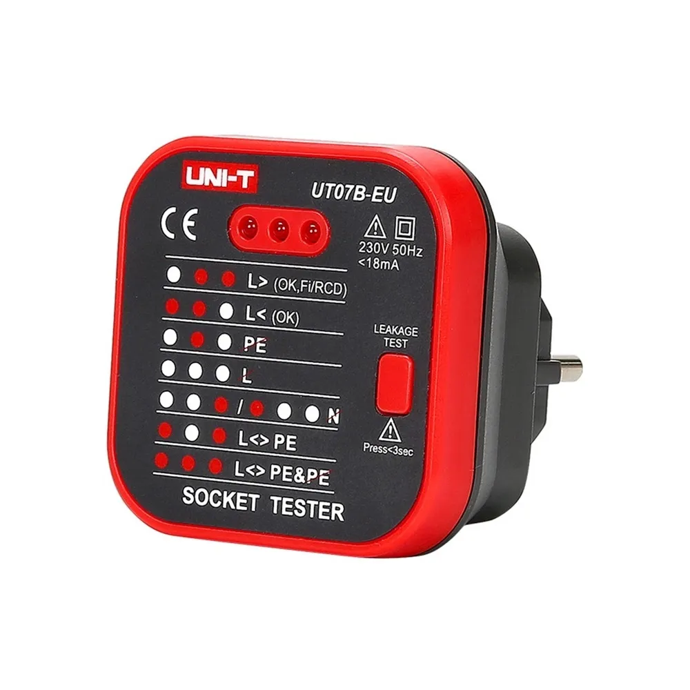 Testador de Tomadas de Corrente 220V AC + RCD - UNI-T