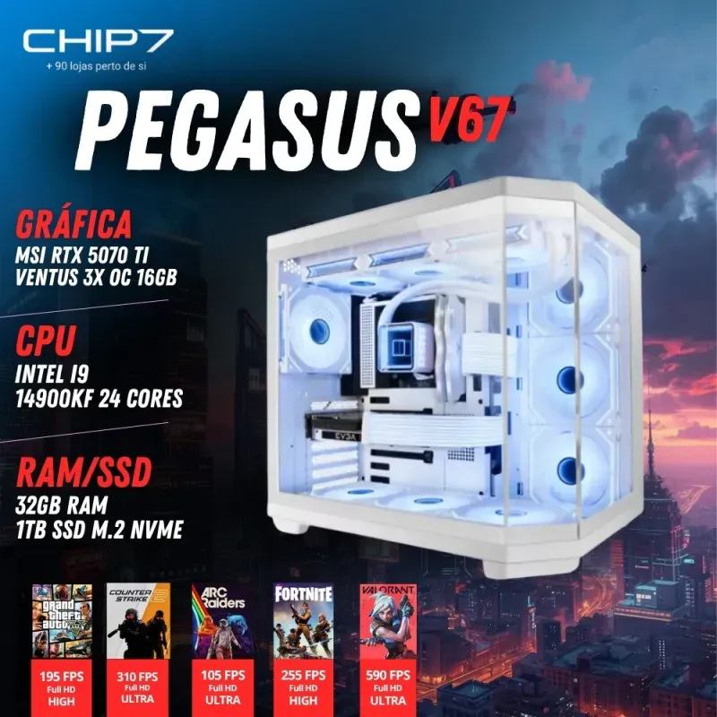COMPUTADOR GAMING - INTEL I9 14900KF / NVIDIA RTX 5070 TI 16GB / 32GB RAM / 1TB SSD - CHIP7 PEGASUS V67