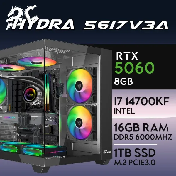 PC Gaming HYDRA-56I7V3A - I7 14700KF | RTX5060 8GB | 16GB | M.2 1TB