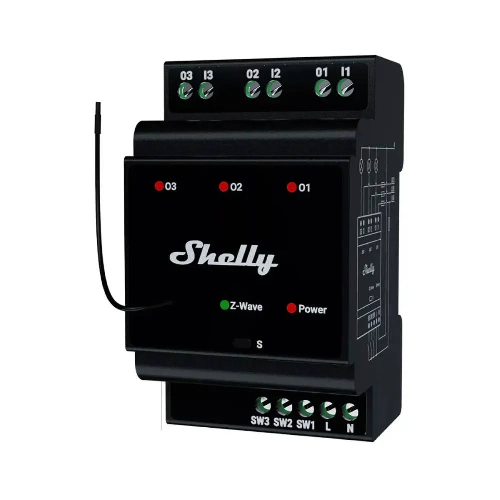 Módulo Controlador Shelly Wave Pro 3 LR Calha DIN com 3 Relés Z-Wave +LR 110/240V AC 3x16A