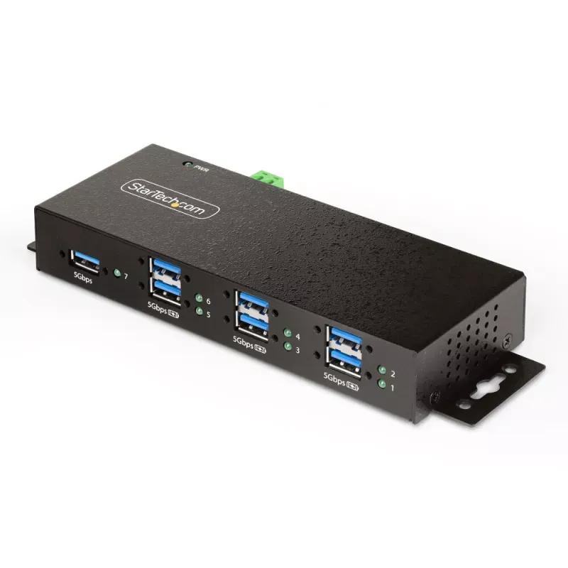 StarTech.com 7-Port Managed USB Hub with 7x USB-A, Heavy Duty with Metal Industrial Housing, ESD & Surge Protection, Wall/Desk/Din-Rail Mountable, USB 3.0/3.1/3.2 Gen 1 5Gbps - Hub - 6 x USB 3.2 Gen 2 + 1 x USB 3.2 Gen 1 - desktop, montável em trilho