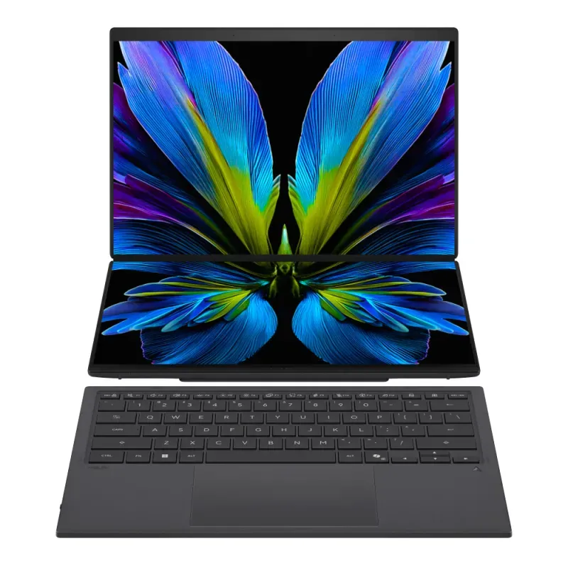 Portátil ASUS - Intel Ultra 9 386H / NPU 50 TOPS / 32GB DDR5 / 1TB SSD / 14" 3K OLED 144Hz / Windows 11 Pro / Pen Stylus + Sleeve - Zenbook Duo UX8407AA-U93BOHDCP1