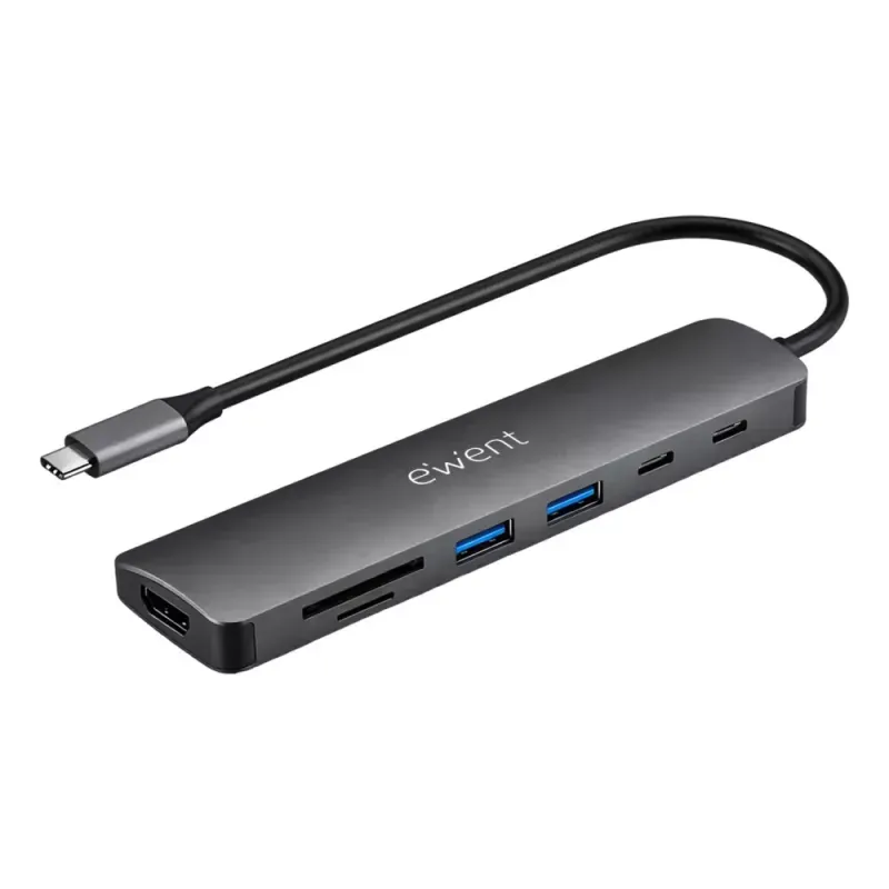 Dock Multiporta USB-C 7 em 1, 1x USB-C data, 2x USB 3.2 Gen1, 1xHDMI 4K/60Hz, SD/TF 2.0, 1x USB-C PD 100W