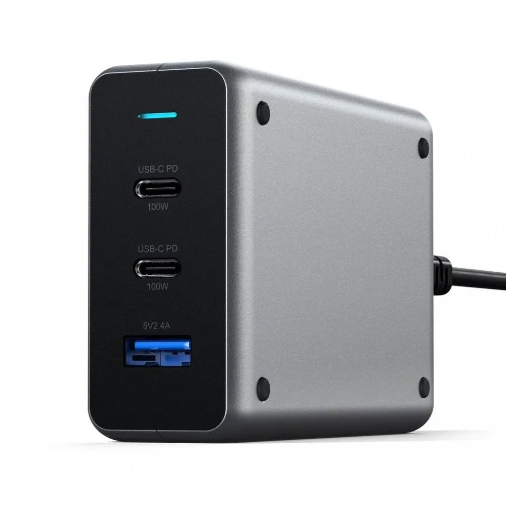 Carregador Satechi Dual USB-C/USB 3-Portas PD 100W Compact Gan Charger