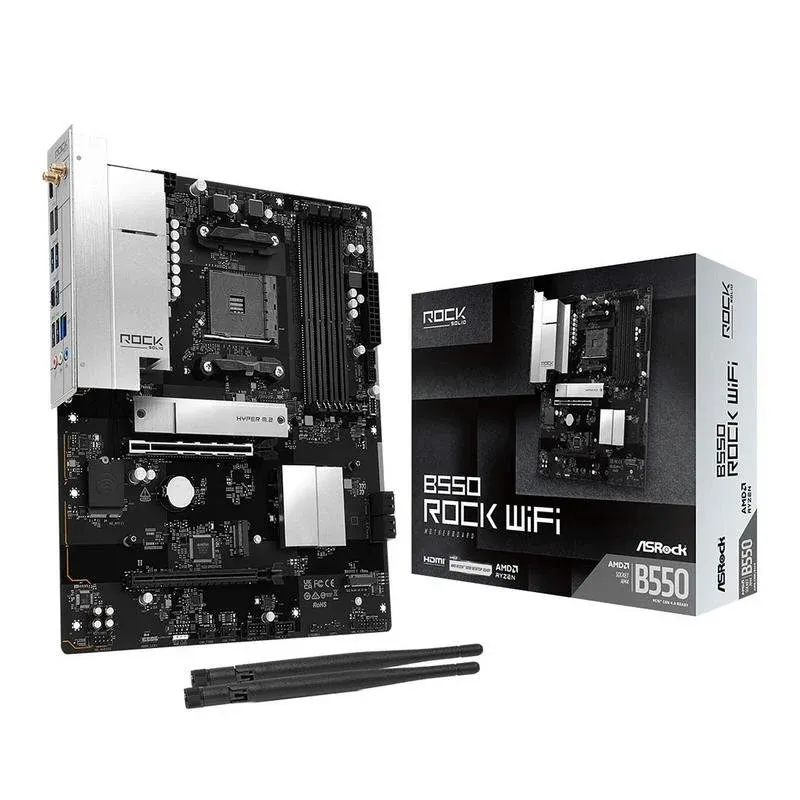 Motherboard ASRock B550 Rock WiFi B550 AM4 DDR4 ATX WiFi 6E PCIe 4.0 CrossFireX