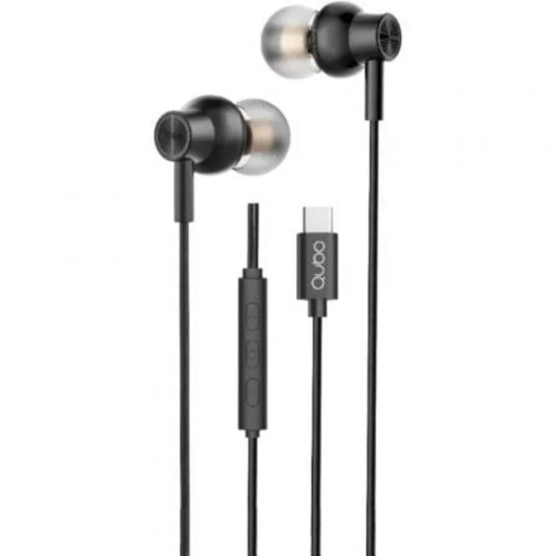 Auriculares Qubo AU-300C com cabo USB-C Microfone e controlo de volume Preto
