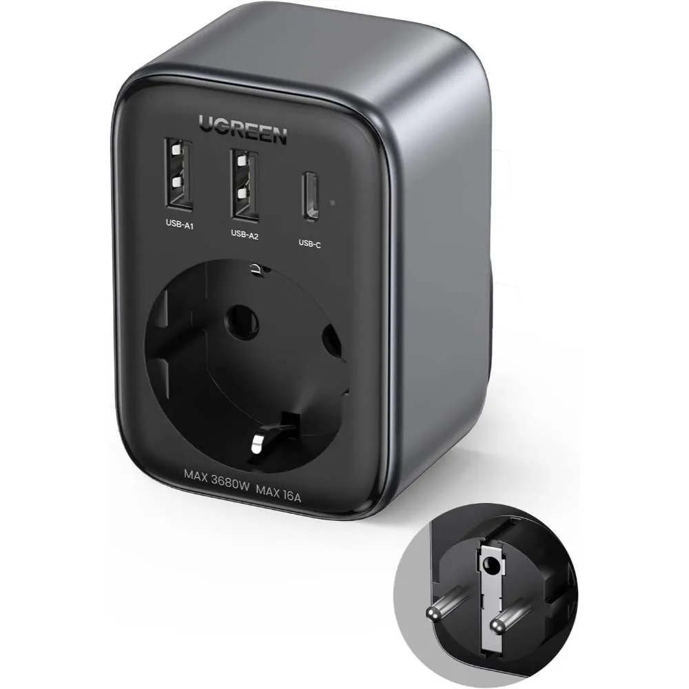 Carregador UGREEN CD314 30W 2xUSB-A + 1xUSB-C Preta