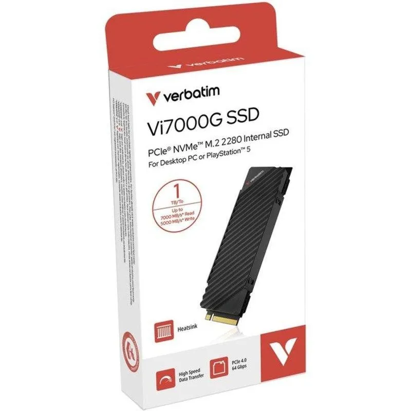 Disco SSD Verbatim Vi7000G 1TB NVMe M.2 PCIe 4.0 7000MB/s com dissipador